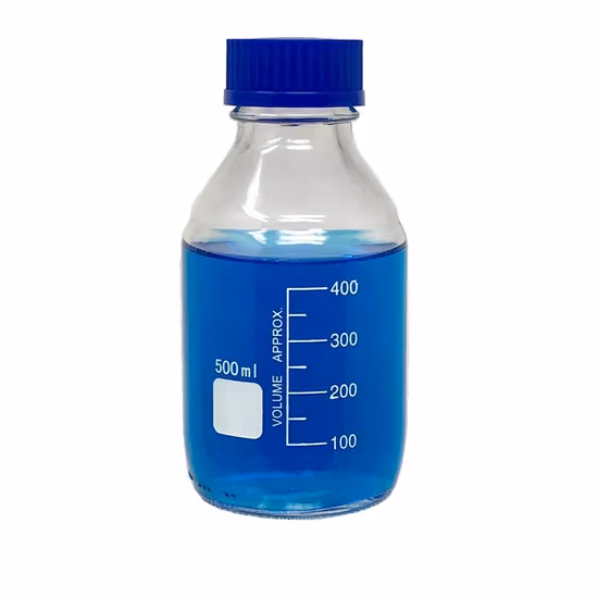 Vidro Transparente Marrom 250ml 500ml 1000ml Frasco de Reagente com Tampa Azul em Laboratório